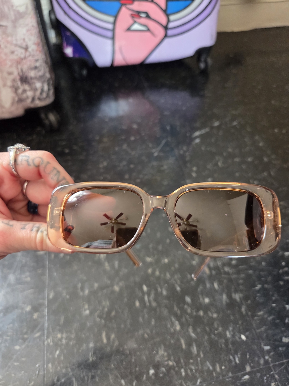 Transparent Brown Rectangular Sunglasses - Unbranded